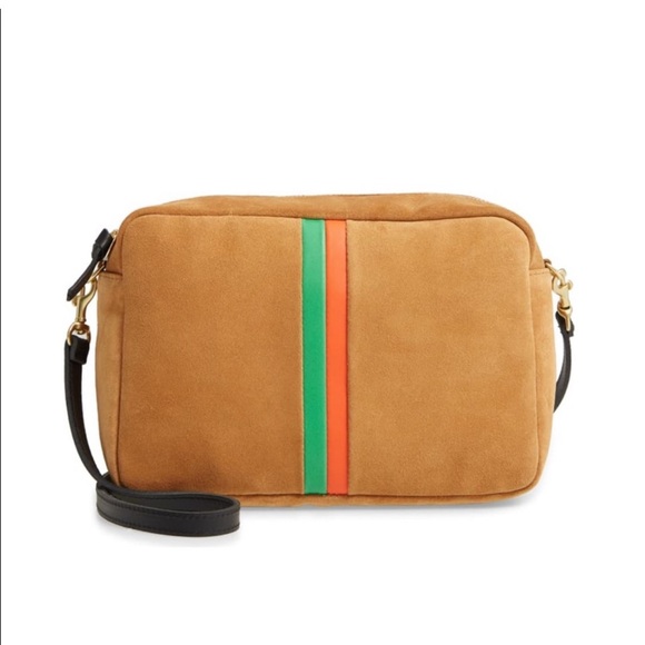 Clare V Handbags - Clare V Marisol Stripe Camel Suede Crossbody Bag